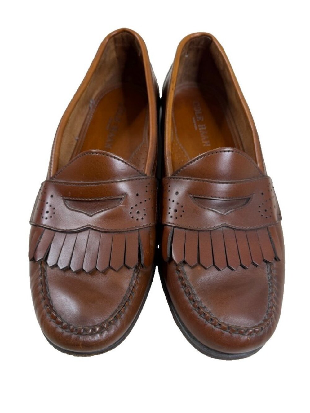 VTG Cole Haan Loafers Men 11 D Brown Leather Kiltie Slip On Dress Shoe EUC